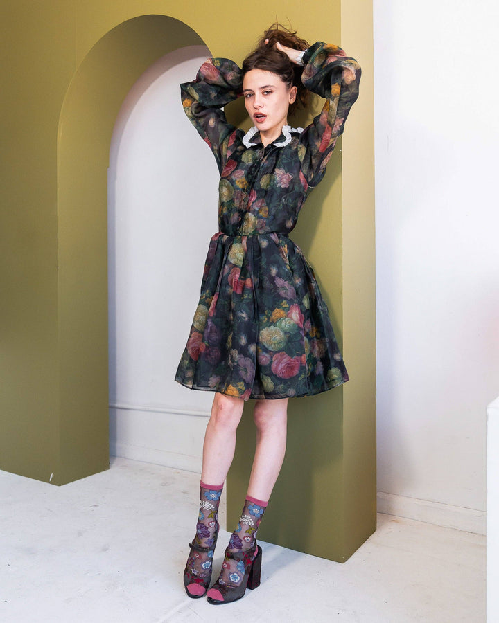 Dark Burgundy Floral Sheer Sock