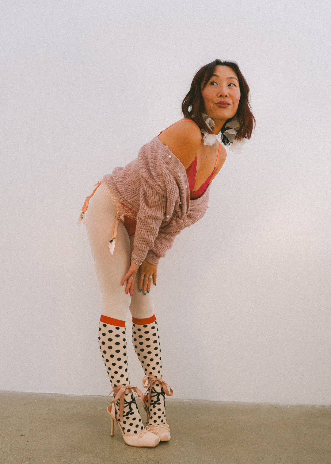 Polka Dot Bow Knee High Socks