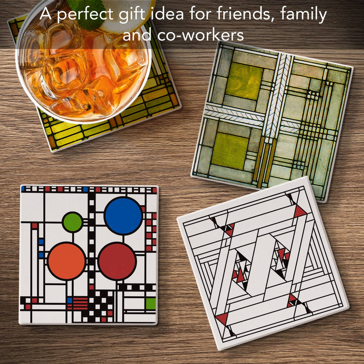 FLW "Art Glass Designs" 4 Pack Assorted Image Coaster Set