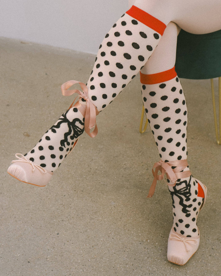 Polka Dot Bow Knee High Socks