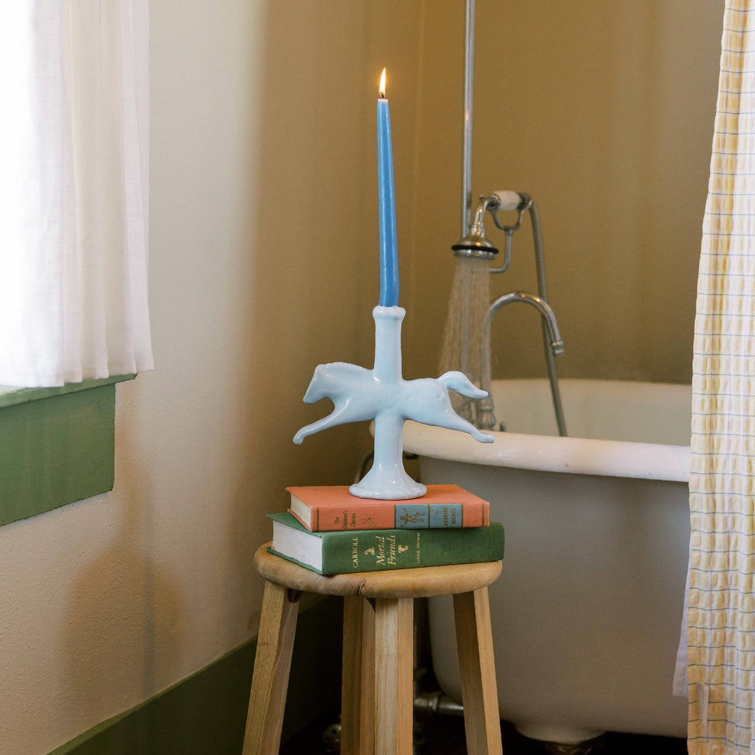 Dala Horse Candlestick Holder: Blue