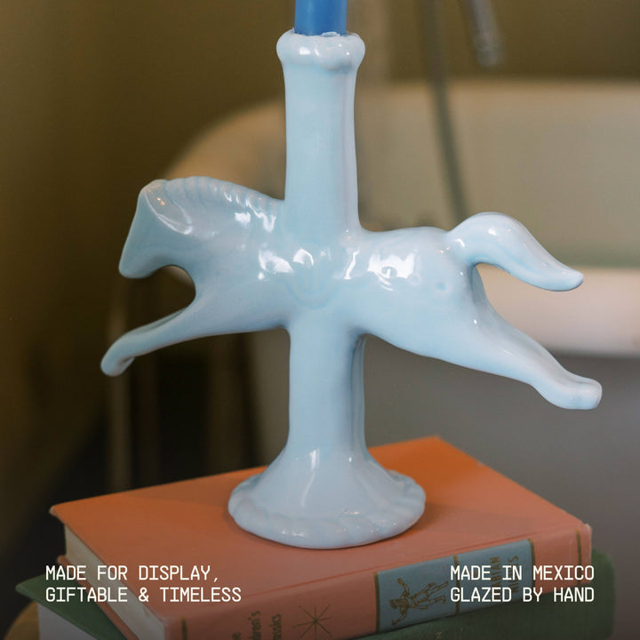 Dala Horse Candlestick Holder: Blue