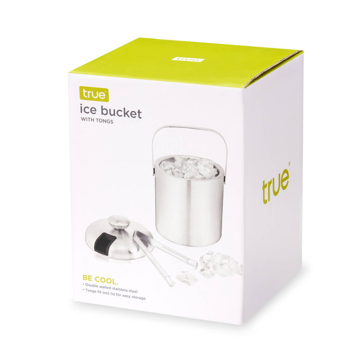 Insulated Stainless Steel Handled Ice Bucket w Lid and Tongs