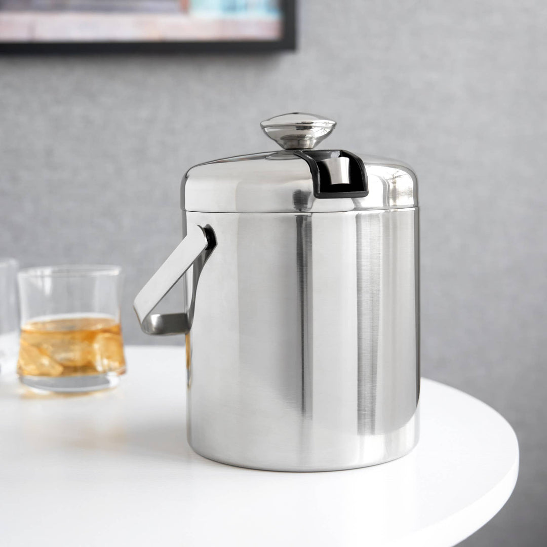 Insulated Stainless Steel Handled Ice Bucket w Lid and Tongs