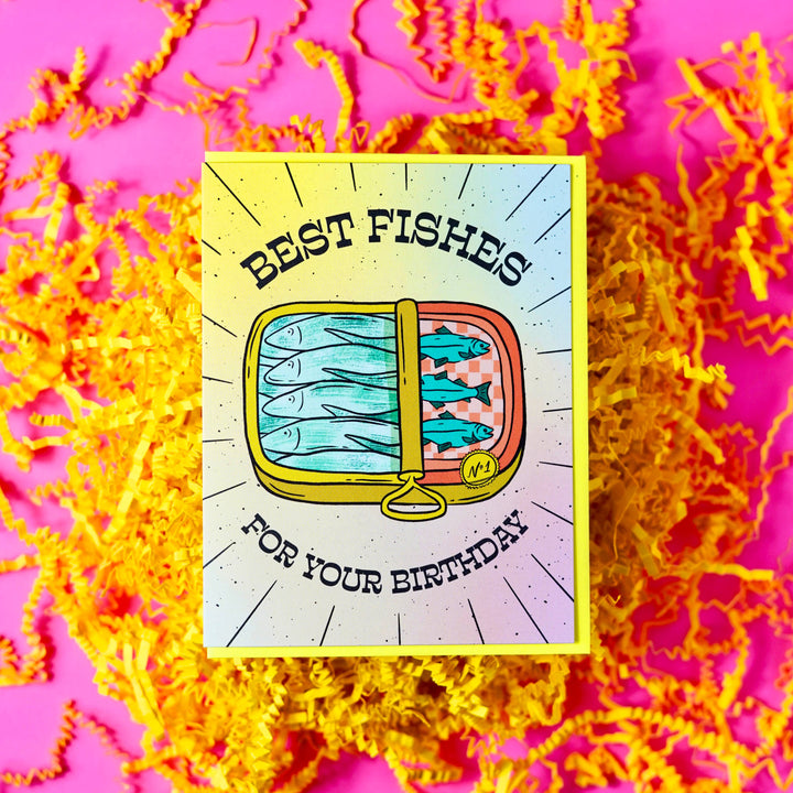 Tinned Fish Birthday Card: Clear sleeve