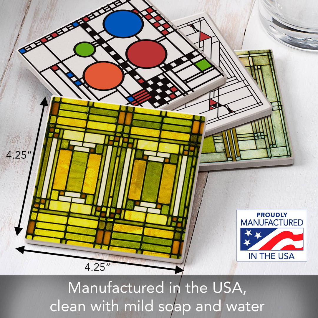 FLW "Art Glass Designs" 4 Pack Assorted Image Coaster Set