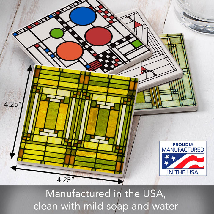 FLW "Art Glass Designs" 4 Pack Assorted Image Coaster Set