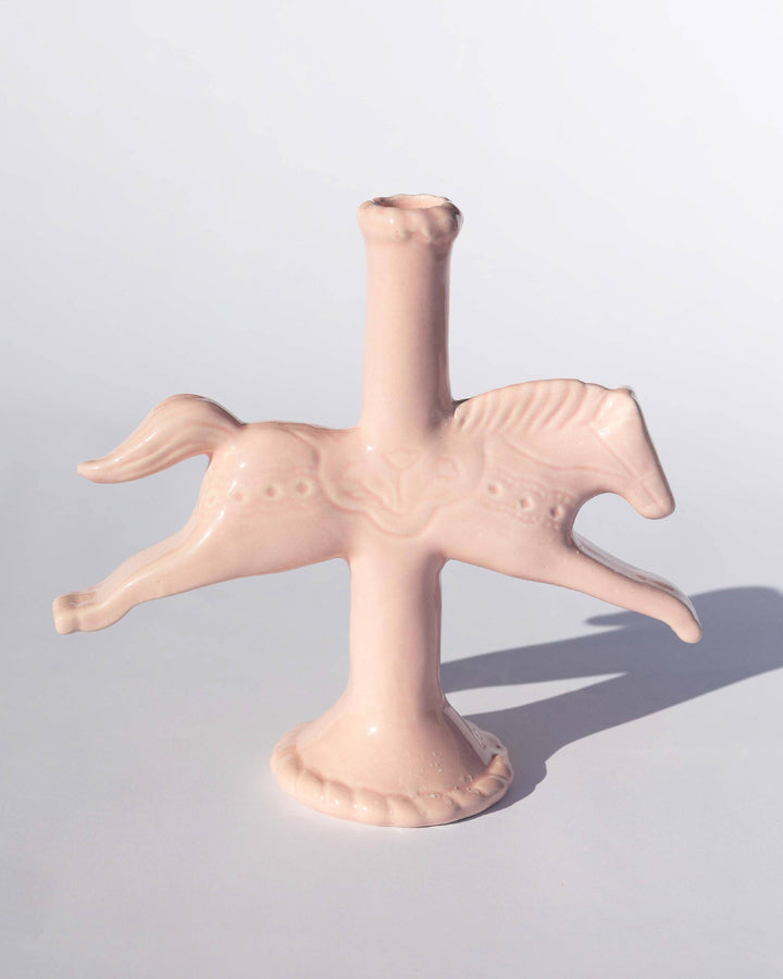Dala Horse Candlestick Holder: Light Pink
