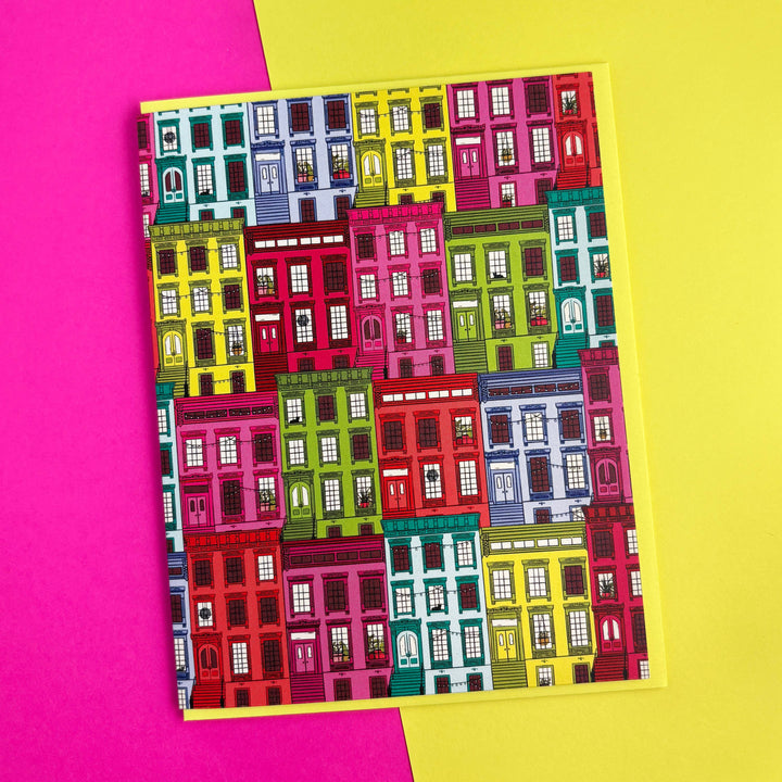 Brownstone Patterned Greeting Card: Clear sleeve