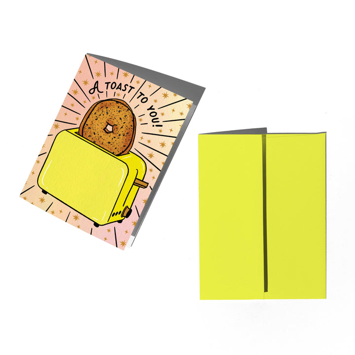 Everything Bagel Toast Congratulations Card: Clear sleeve