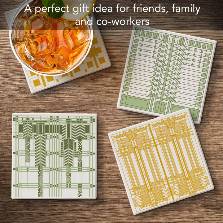 FLW "Art Glass Patterns" 4 Pack Assorted Image Coaster Set