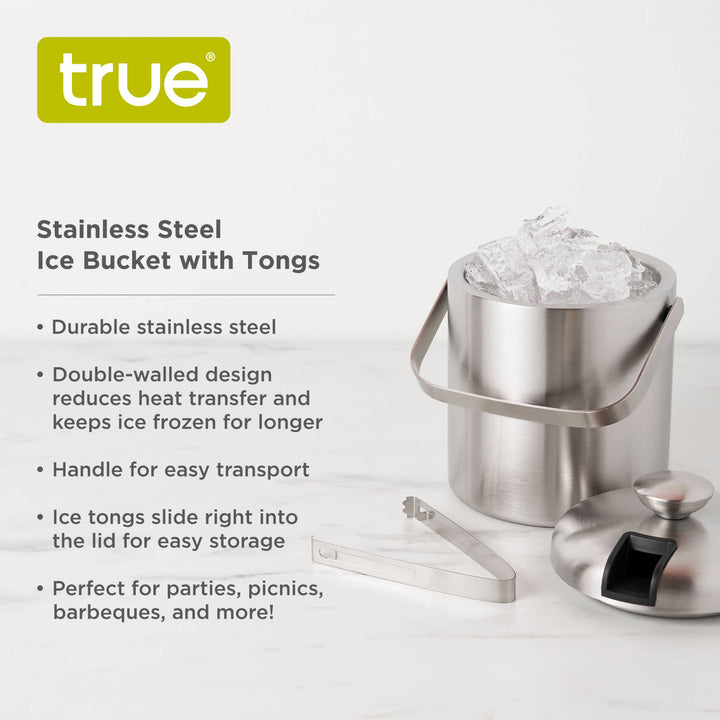 Insulated Stainless Steel Handled Ice Bucket w Lid and Tongs