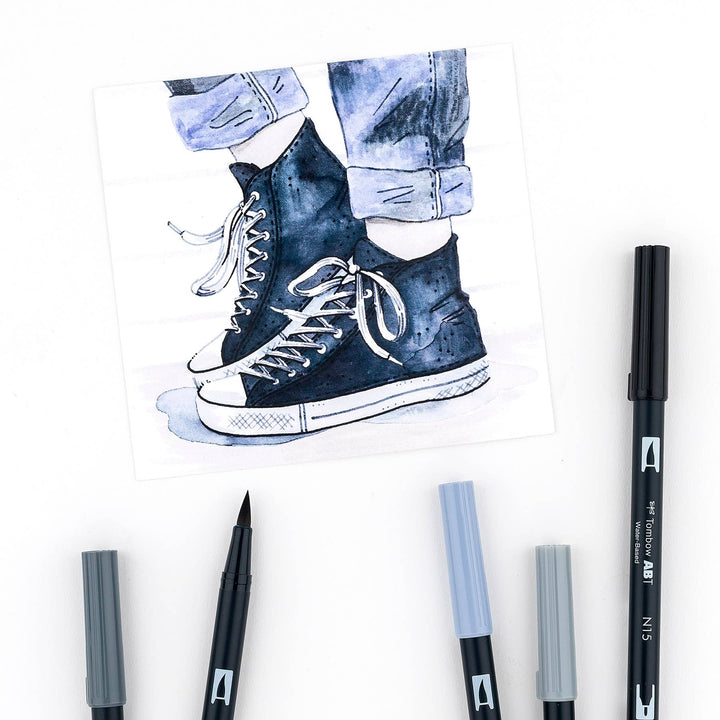 Dual Brush Pen Art Markers: Grayscale - 10-Pack