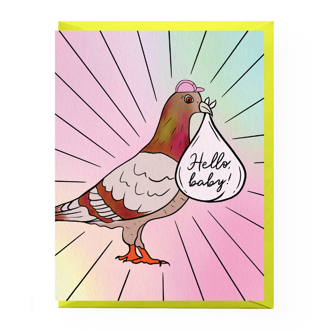 Hello Baby Pigeon Card: Clear sleeve