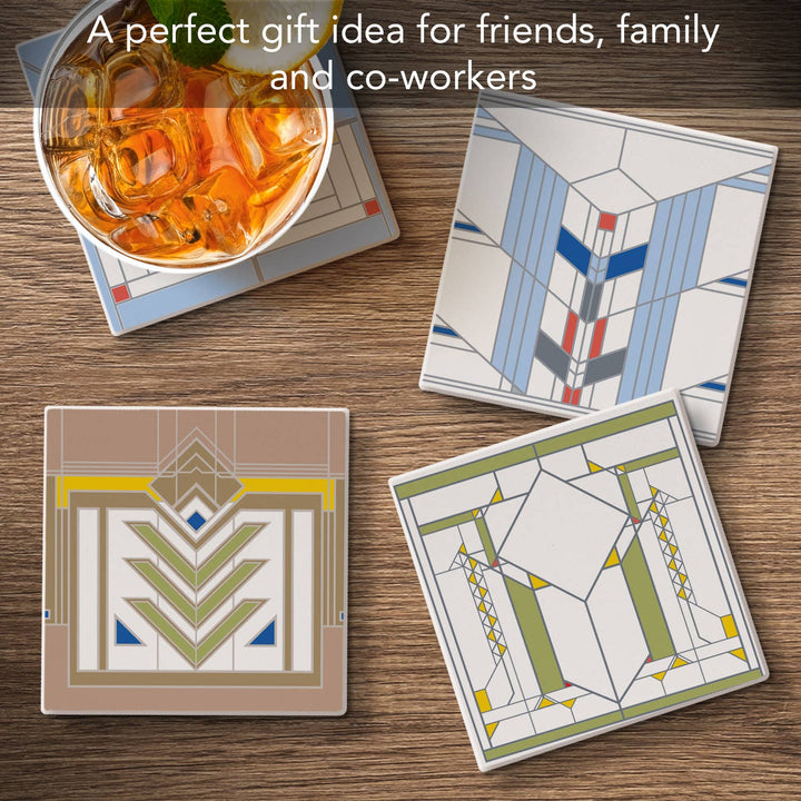 FLW "Chevron Designs " 4 Pack Assorted Image Coasters