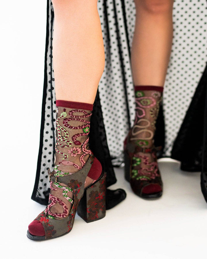 Serpentine Floral Black Sheer Sock
