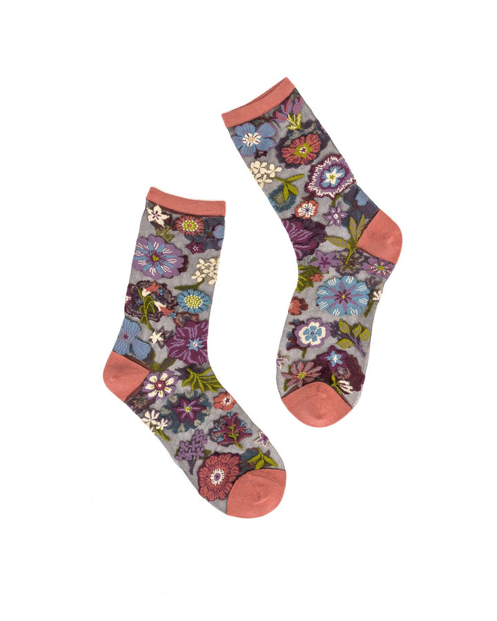 Dark Burgundy Floral Sheer Sock