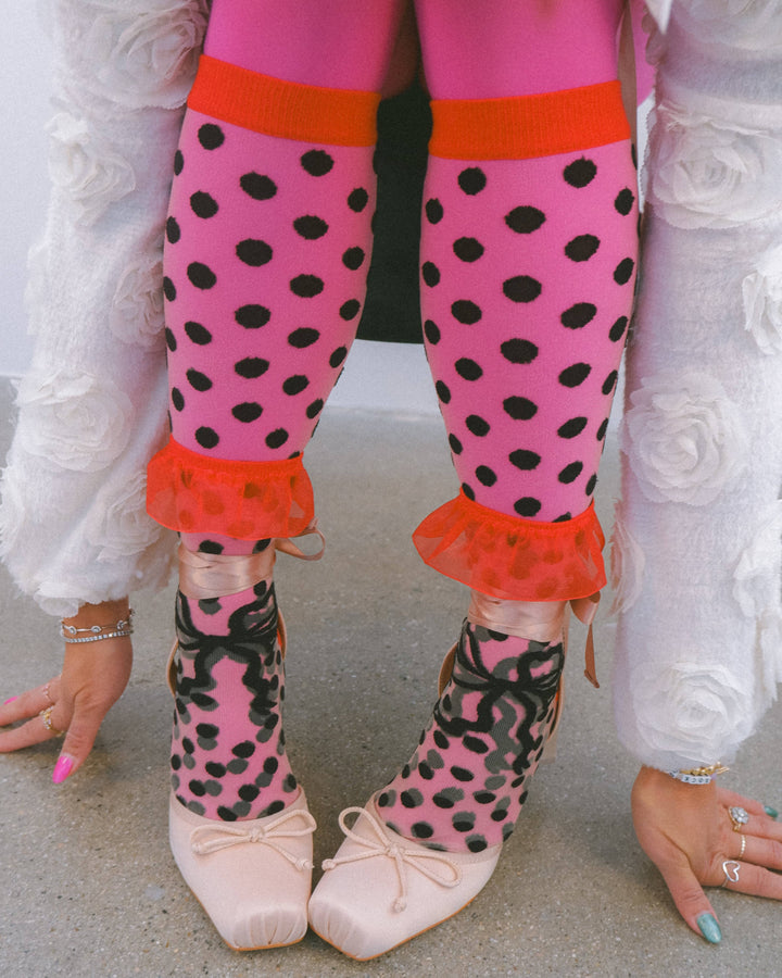 Polka Dot Bow Knee High Socks
