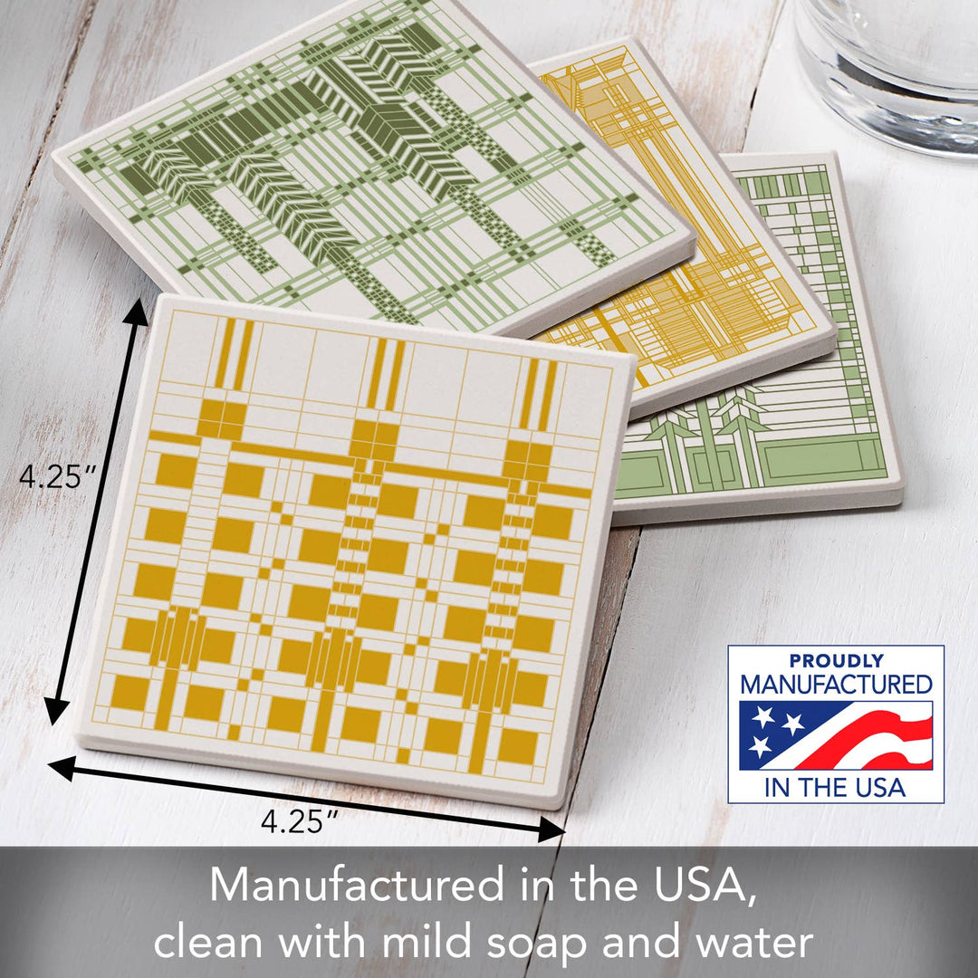 FLW "Art Glass Patterns" 4 Pack Assorted Image Coaster Set
