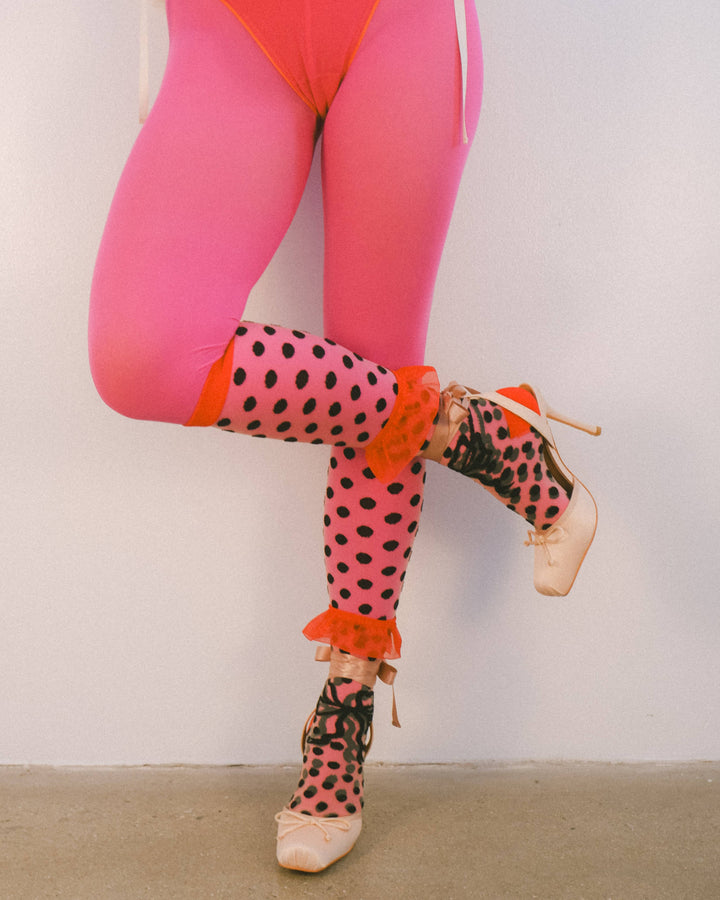 Polka Dot Bow Knee High Socks