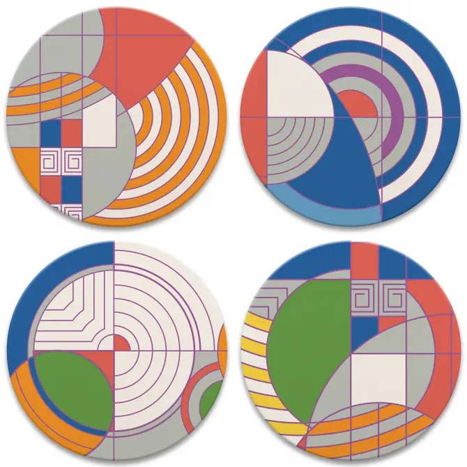 FLW "Hoffman Rug" 4 Pack Round Stone Coasters 4.25"
