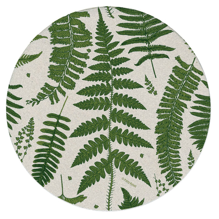 "Ferns" 4pk Round Natural Sandstone Coaster