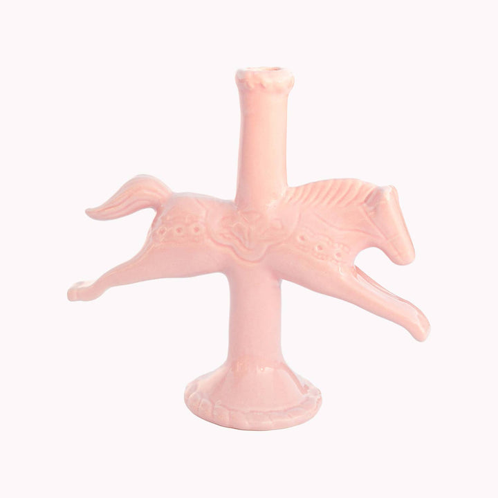 Dala Horse Candlestick Holder: Light Pink
