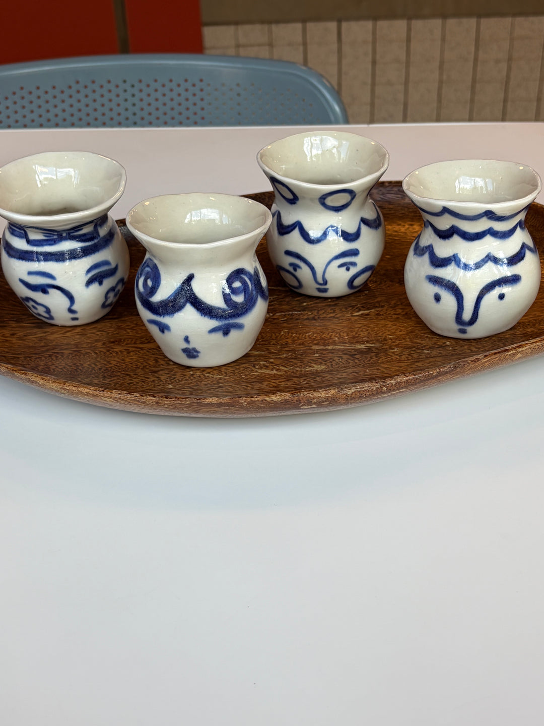 Painted Blue Face Bud Vases - Satchiko Ceramics