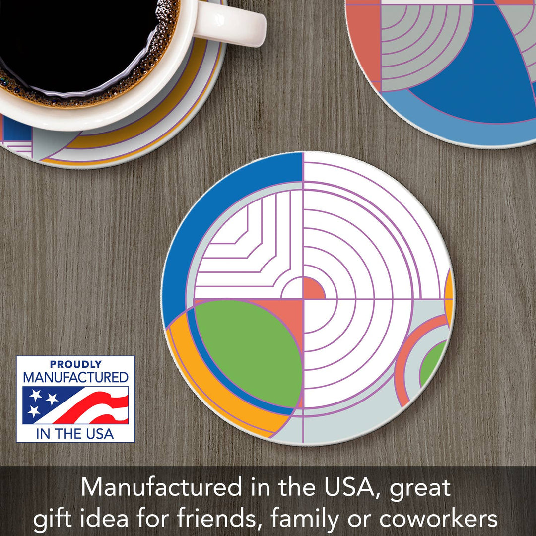 FLW "Hoffman Rug" 4 Pack Round Stone Coasters 4.25"