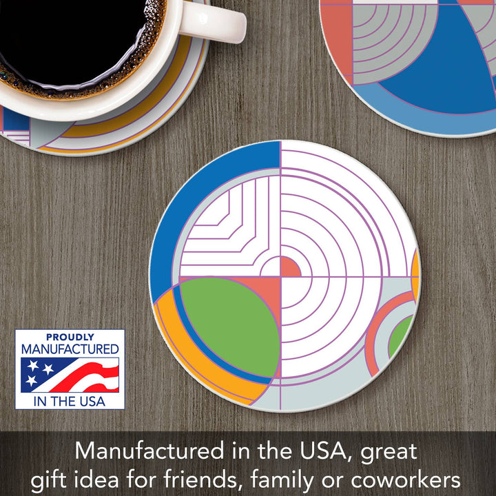 FLW "Hoffman Rug" 4 Pack Round Stone Coasters 4.25"