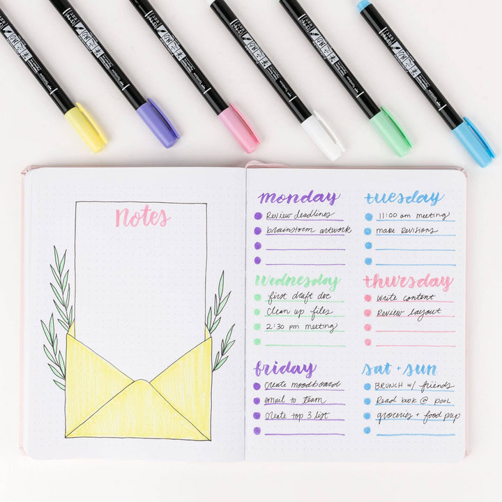 Fudenosuke Pastel Brush Pens, 6-Pack