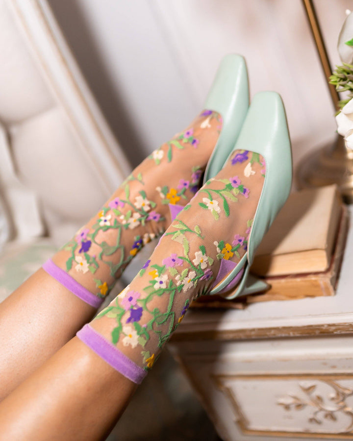 Heart Floral Sheer Crew Sock