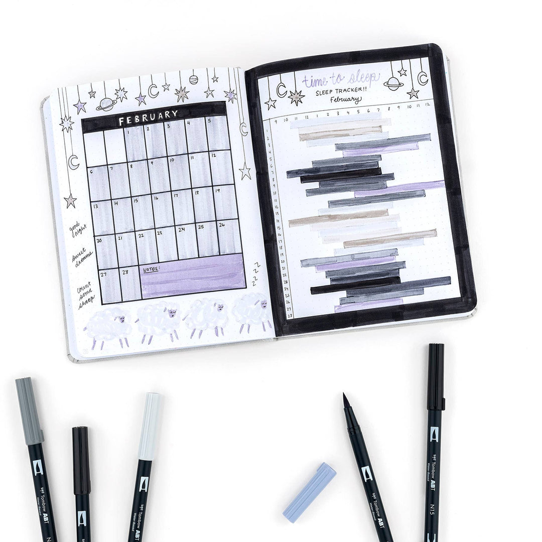 Dual Brush Pen Art Markers: Grayscale - 10-Pack