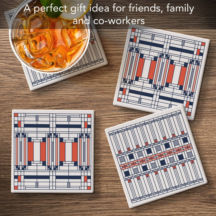 FLW "Oak Park " 4 Pack Assorted Image Coaster Set 4.25"