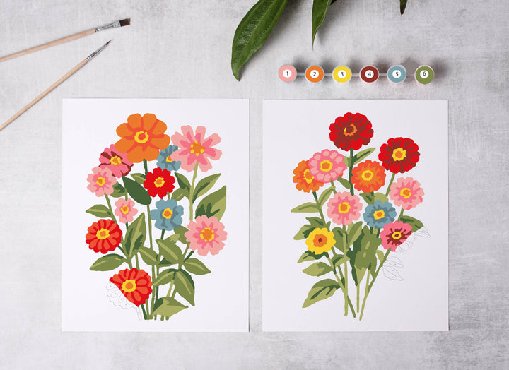 Zinnia Blooms Paint-By-Numbers Kit