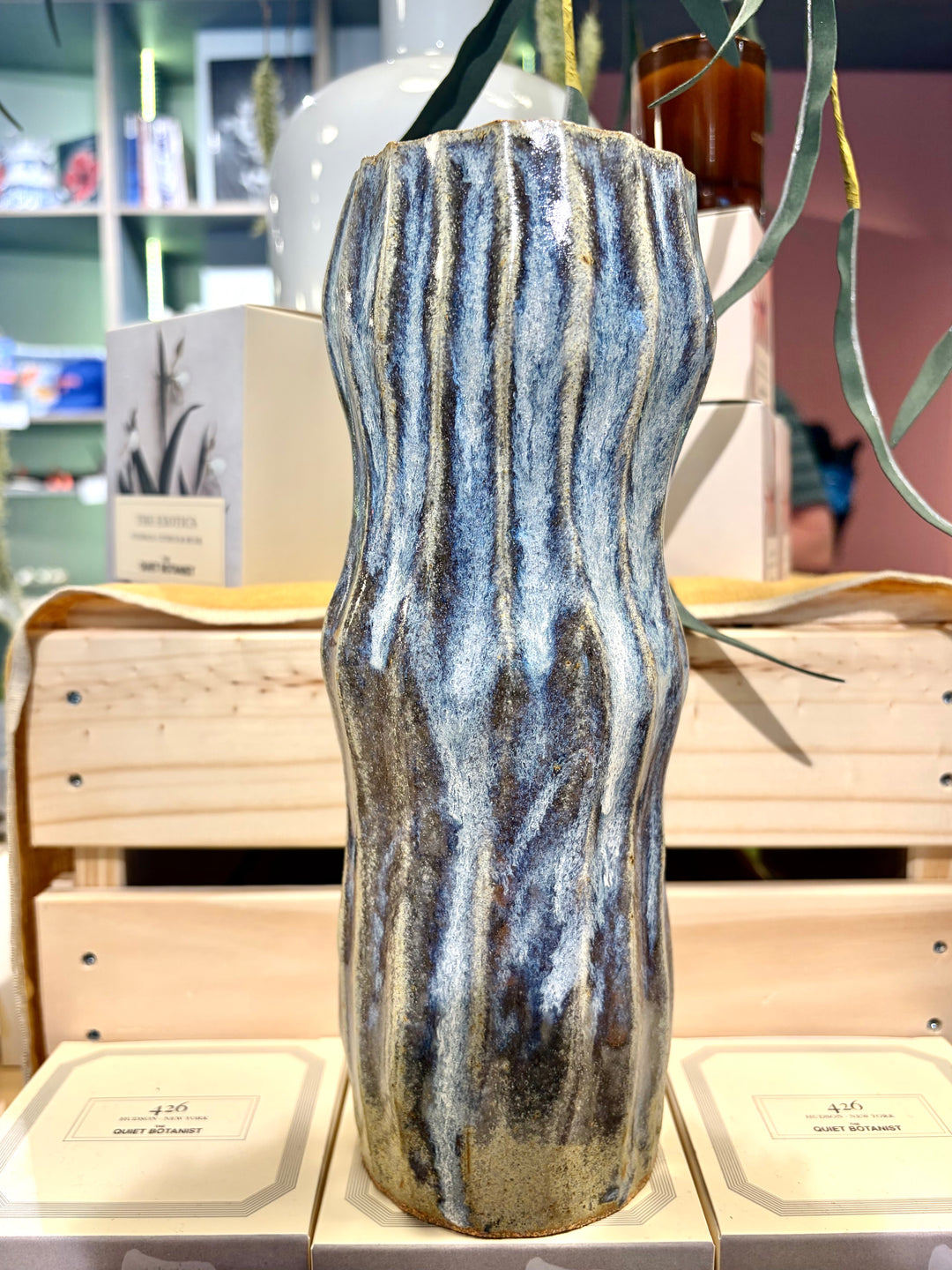 Tall Blue Curvy Vase