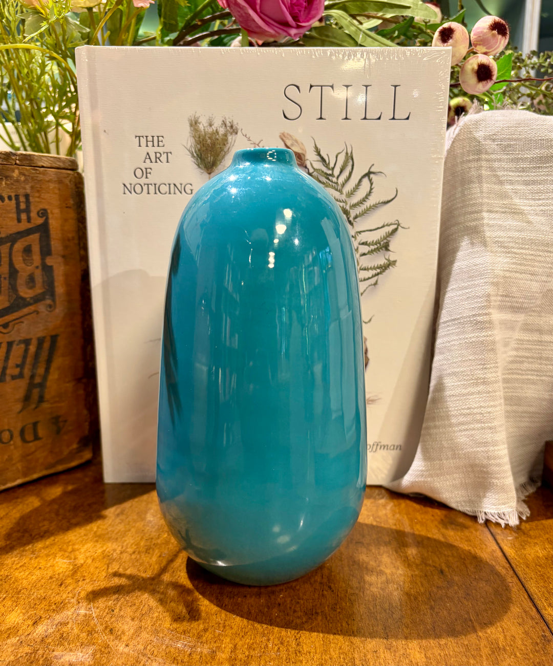 Tall Teal Glass Vase