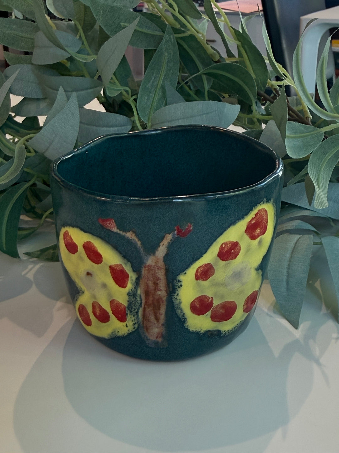 Satchiko Green Butterfly Ceramic Cup