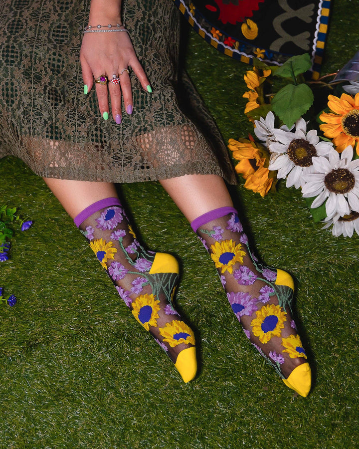 Mixed Sunflowers Sheer Sock