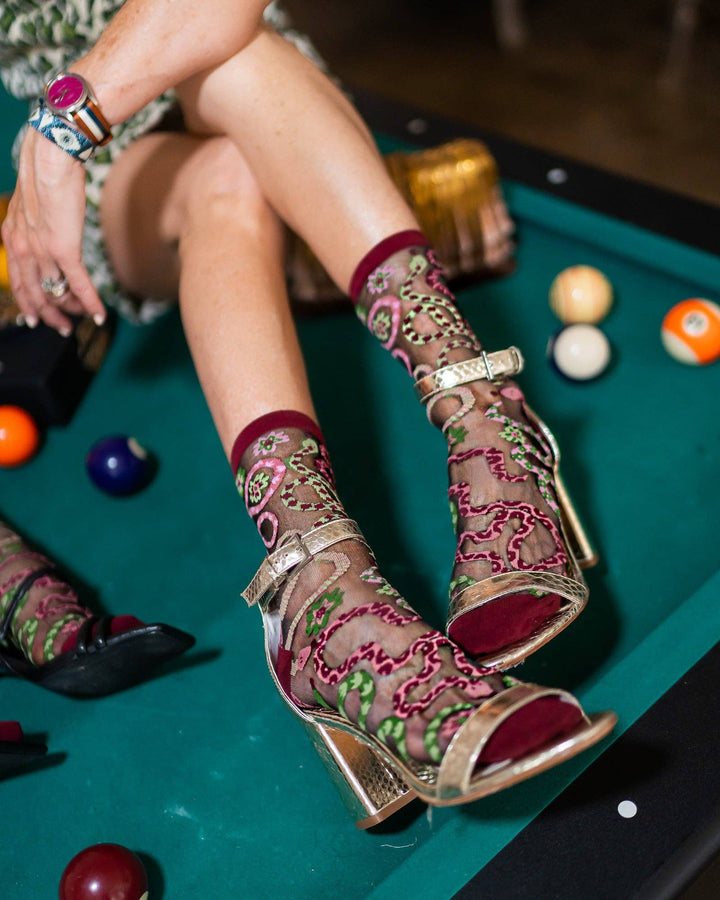 Serpentine Floral Black Sheer Sock