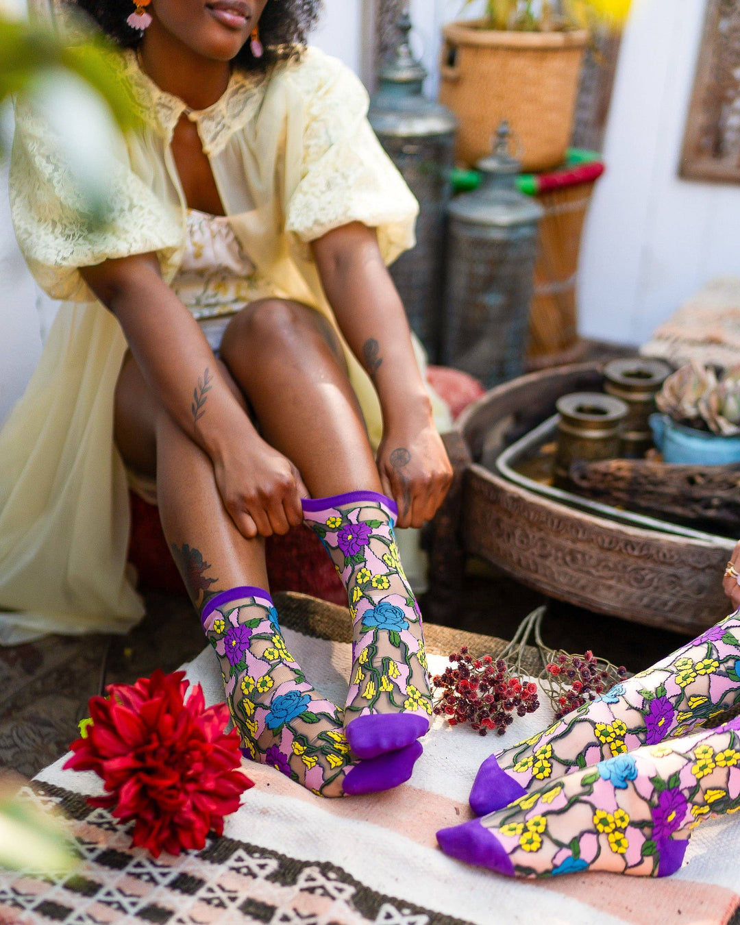 Stain Glass Floral Sheer Sock
