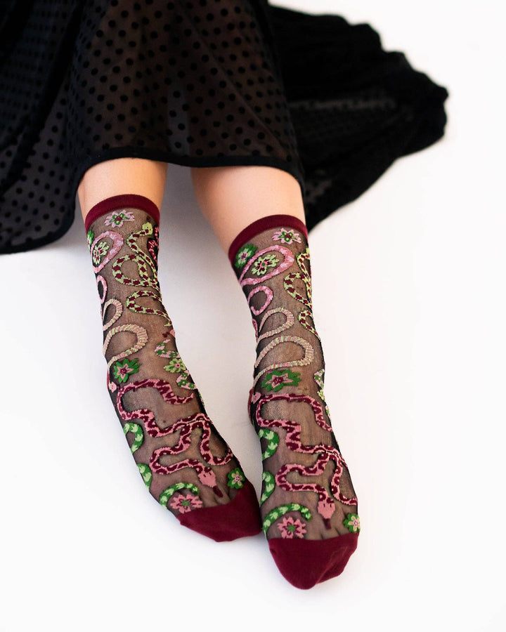 Serpentine Floral Black Sheer Sock