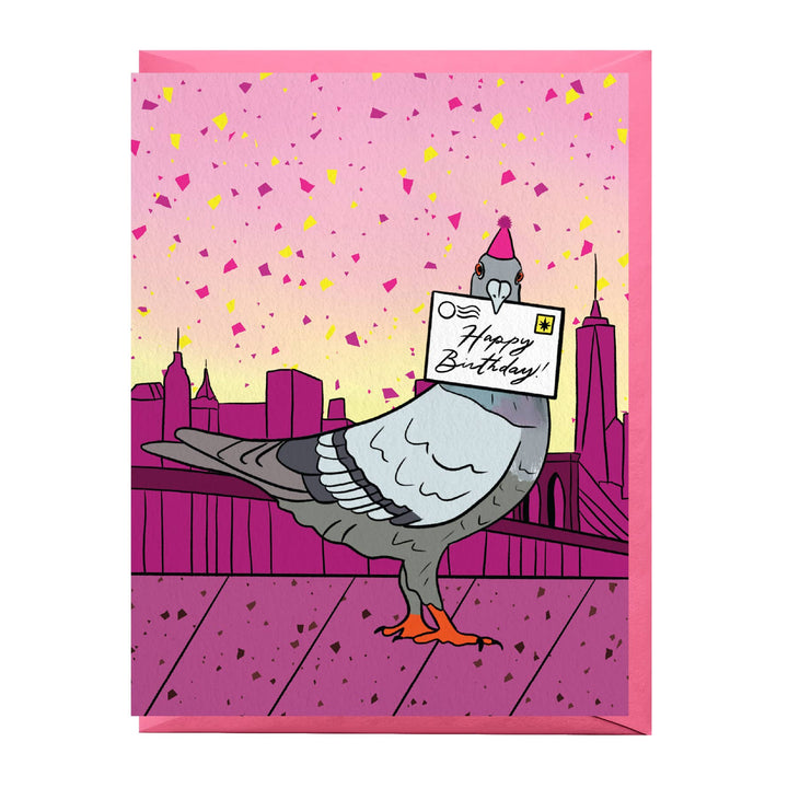 New York Pigeon Birthday Card: Clear sleeve