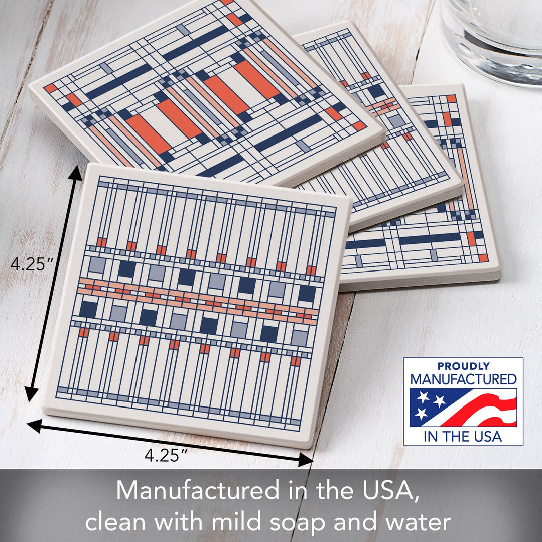 FLW "Oak Park " 4 Pack Assorted Image Coaster Set 4.25"