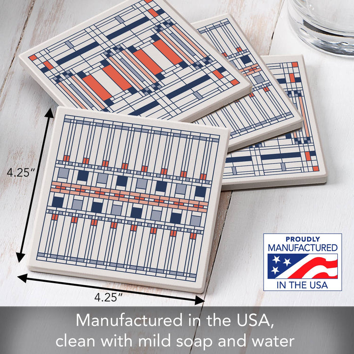 FLW "Oak Park " 4 Pack Assorted Image Coaster Set 4.25"