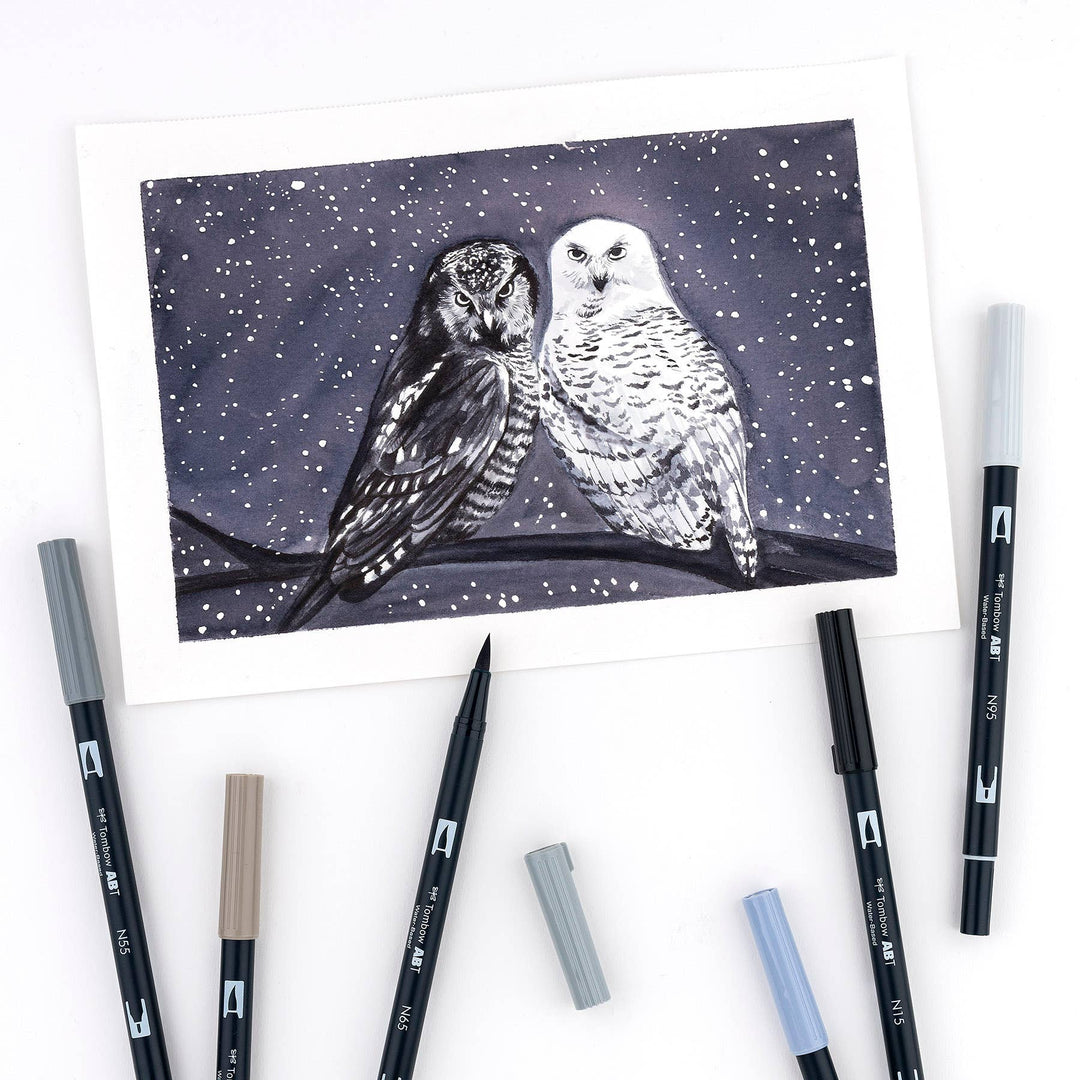 Dual Brush Pen Art Markers: Grayscale - 10-Pack