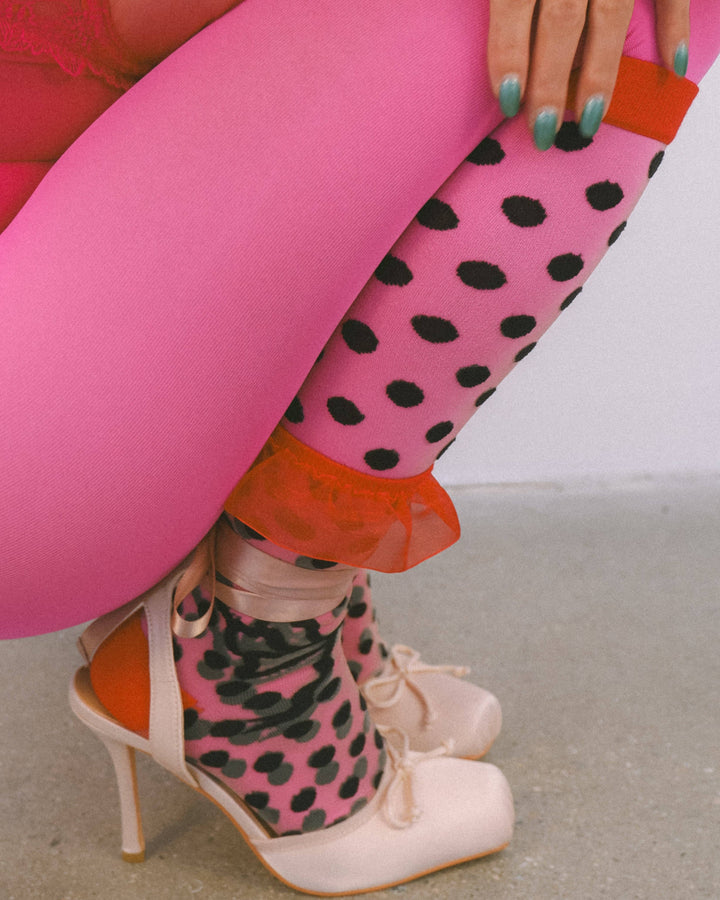 Polka Dot Bow Knee High Socks