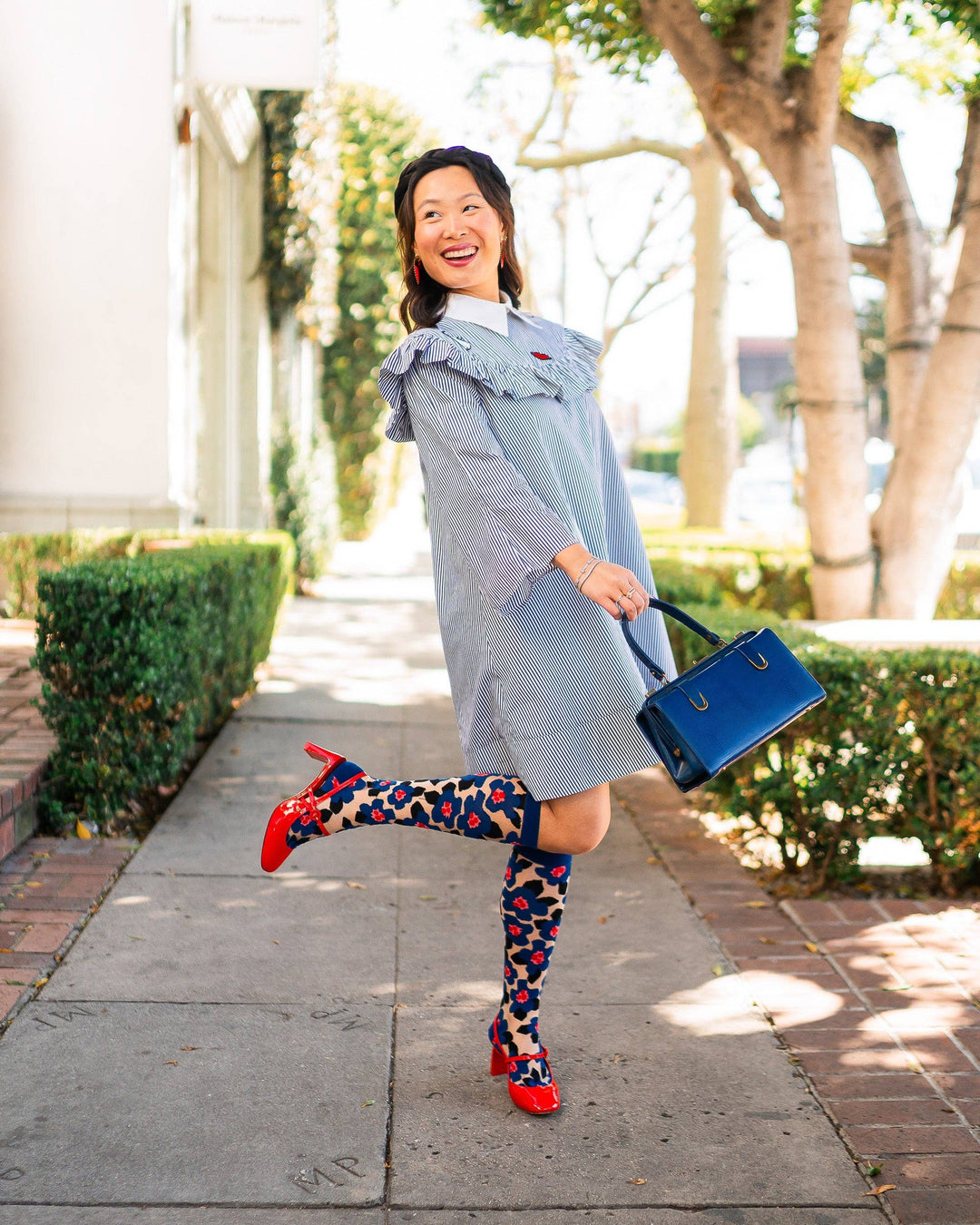 Bold Blue Sheer Knee High Socks