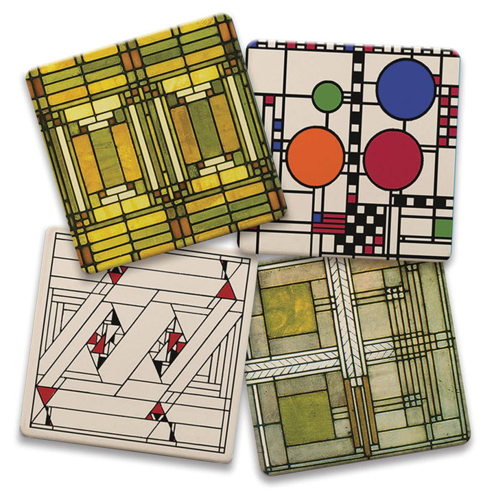 FLW "Art Glass Designs" 4 Pack Assorted Image Coaster Set