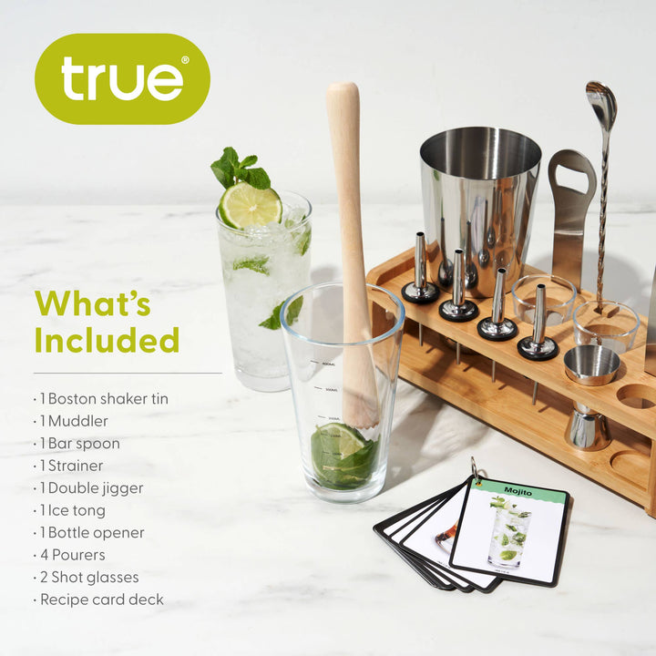 Ultimate Essential Bar Tool Set with Wooden Stand Set of 14